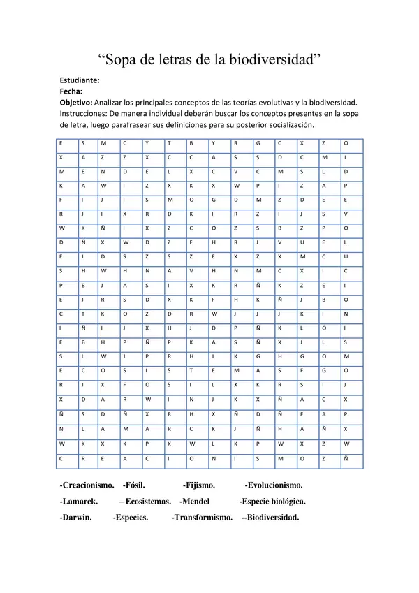 Sopa De Letras De La Biodiversidad Profe Social