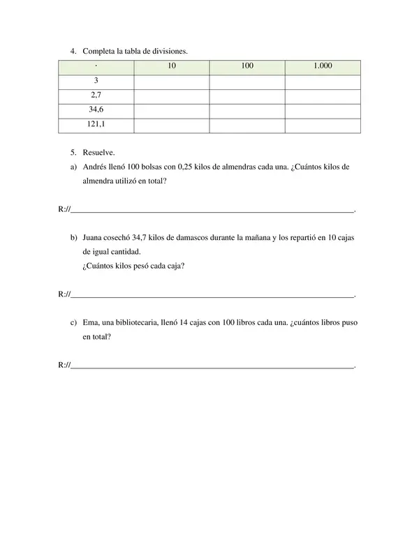 Multiplicar y dividir n decimales por n naturales por múltiplos de