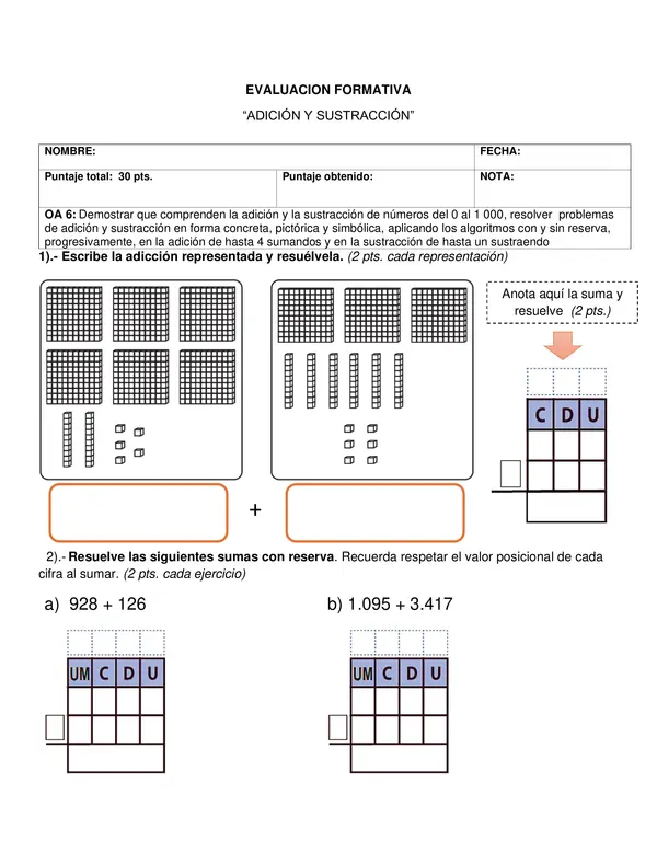 Evaluaci N B Sico Sumas Y Restas Profe Social