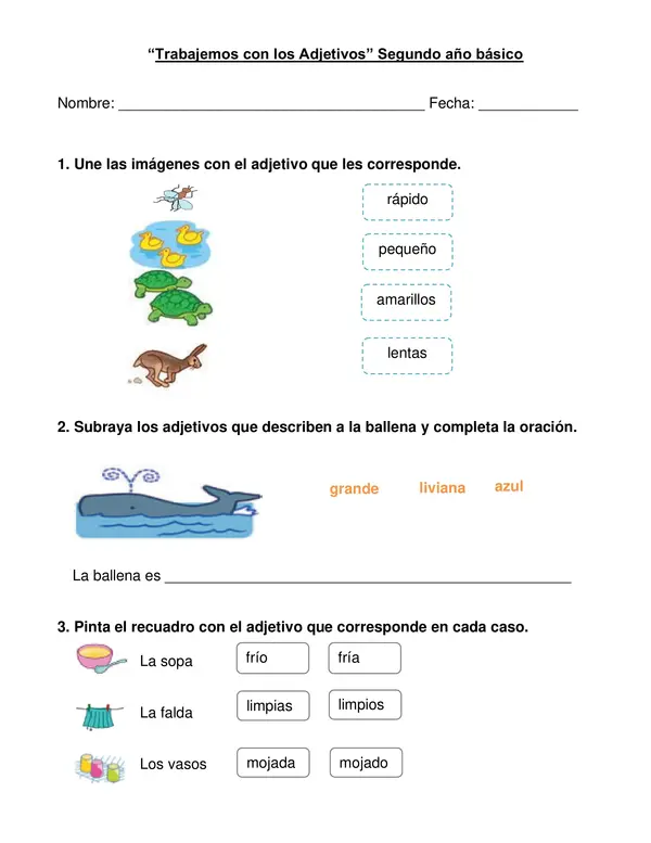 Guía Adjetivos calificativos Segundo año básico profe social