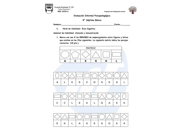 Evaluaci N Informal Psicopedag Gica S Ptimo B Sico Profe Social