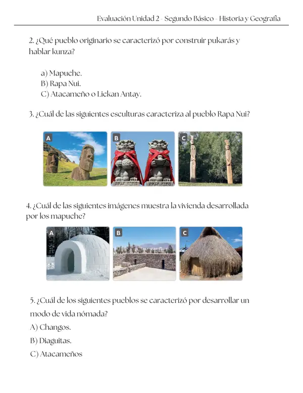 Evaluación Integral 2° Básico: Pueblos Originarios de Chile (Incluye Rúbricas)