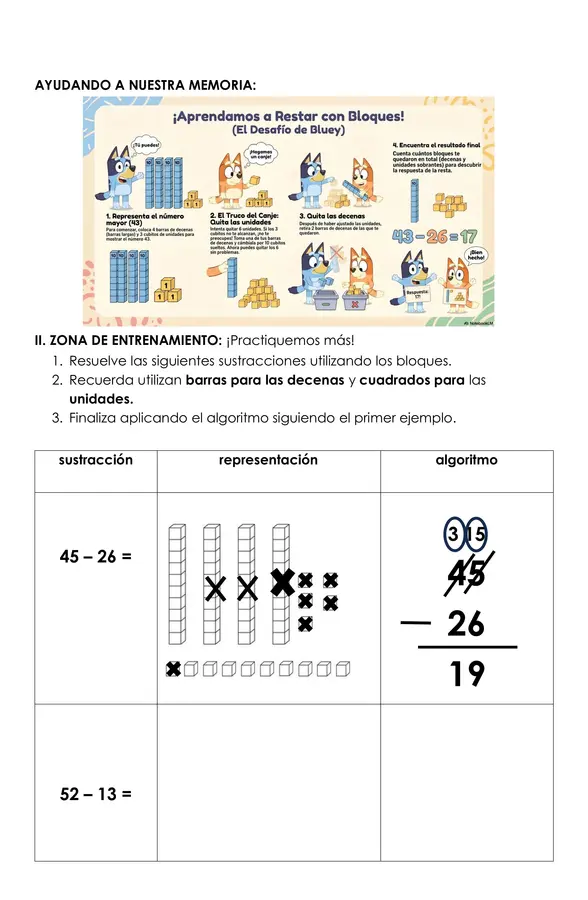 Sustracciones con bloques base 10