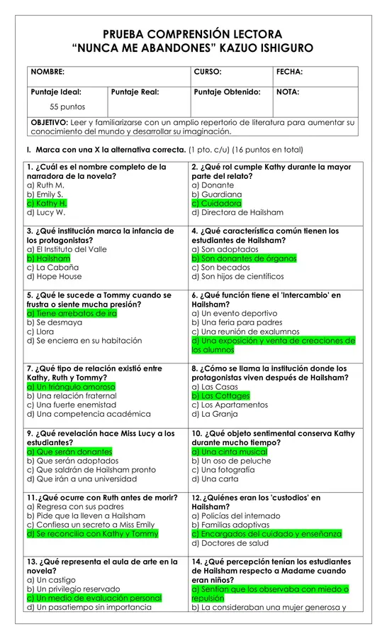 Prueba Lectura - Nunca me abandones