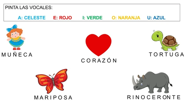 PINTA LAS VOCALES SIGUIENDO EL CÓDIGO DE COLORES
