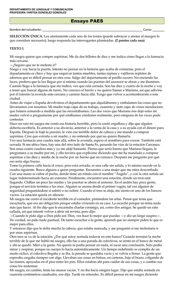 ENSAYO PAES - COMPETENCIA LECTORA CON CLAVES