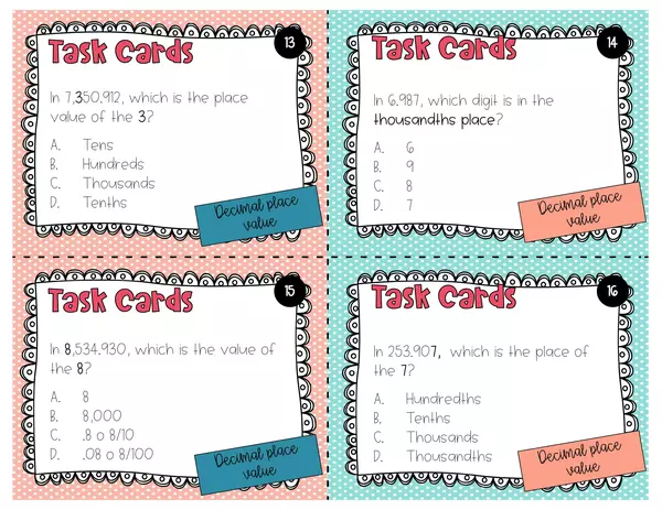 Decimal Place Value Task Cards
