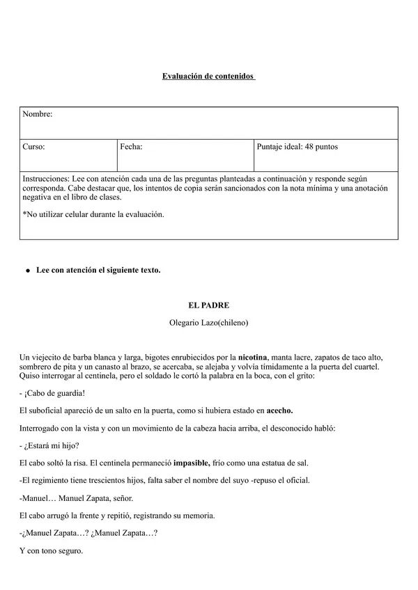 Evaluación de Lenguaje: Comprensión lectora, narrativa y medios de comunicación
