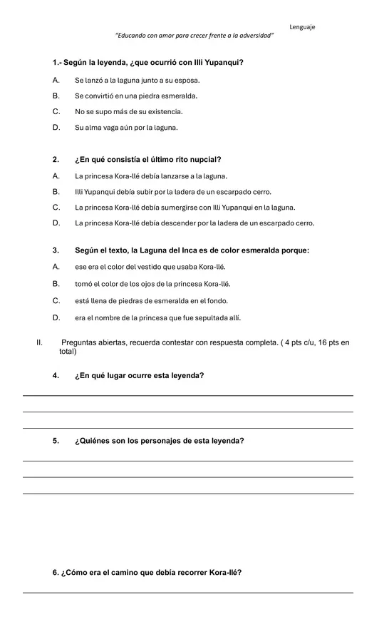 EVALUACIÓN LA LEYENDA 3° BASICO