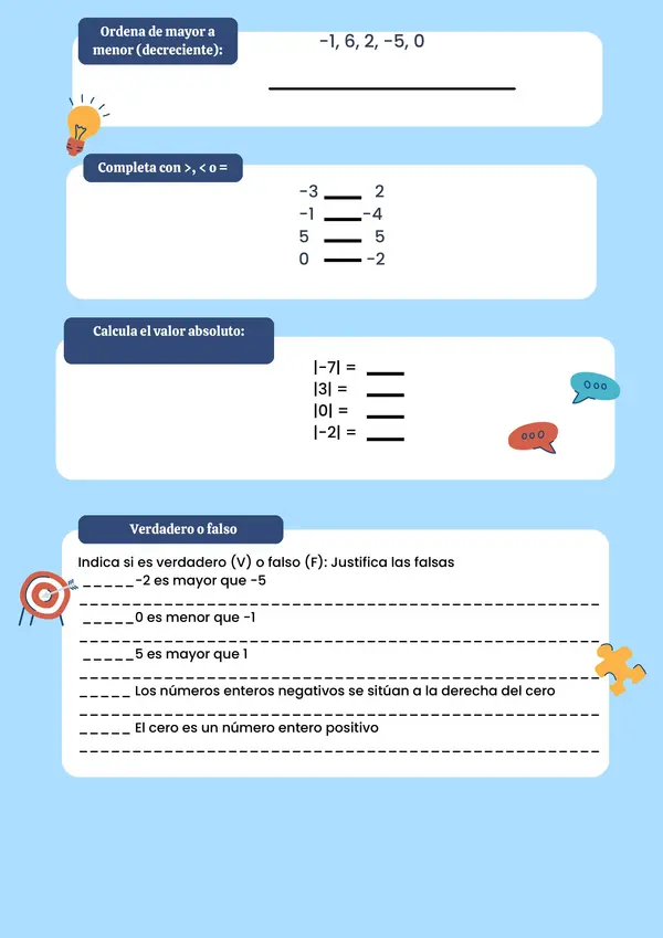guia de aprendizaje "números enteros 7° básico"