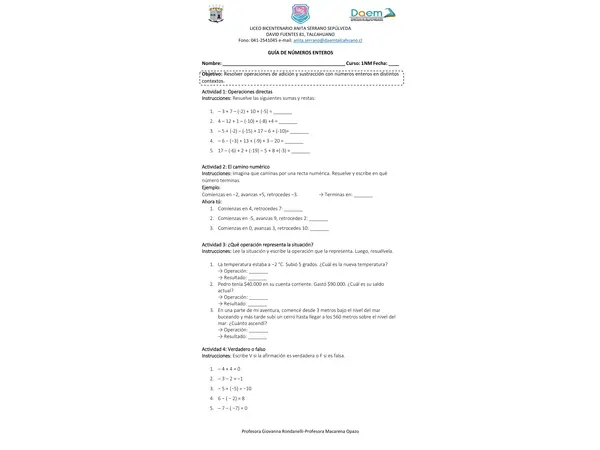 adición y sustracción de números enteros