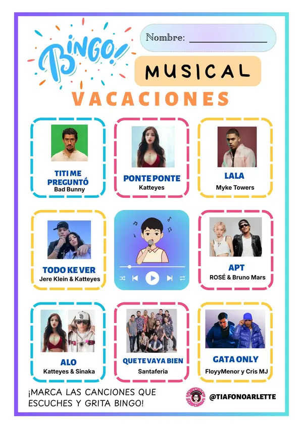 🎶 Bingo Musical Vacaciones🎶
