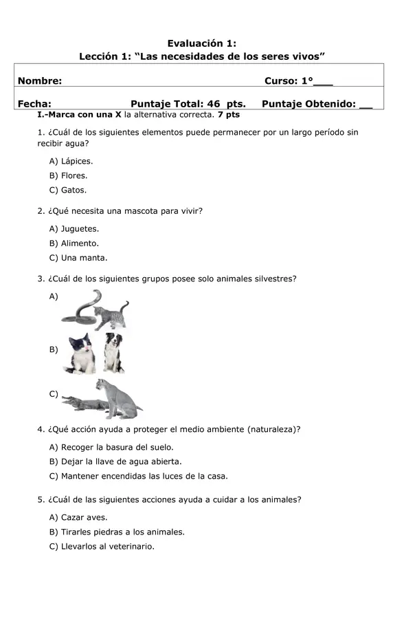 “Las necesidades de los seres vivos” prueba