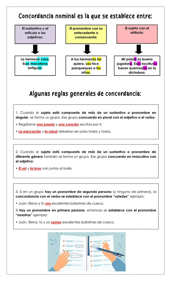 Guía de trabajo - Concordancia gramatical - 8° (Lengua y literatura)