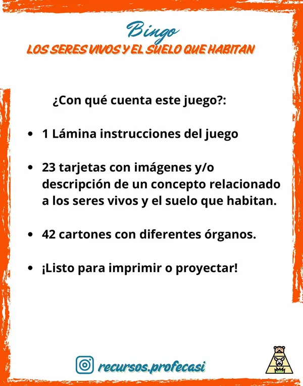 BINGO LOS SERES VIVOS Y EL SUELO QUE HABITAN