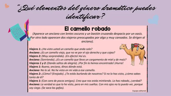 Recordar los elementos y características del género dramático, para luego elaborar un guion.