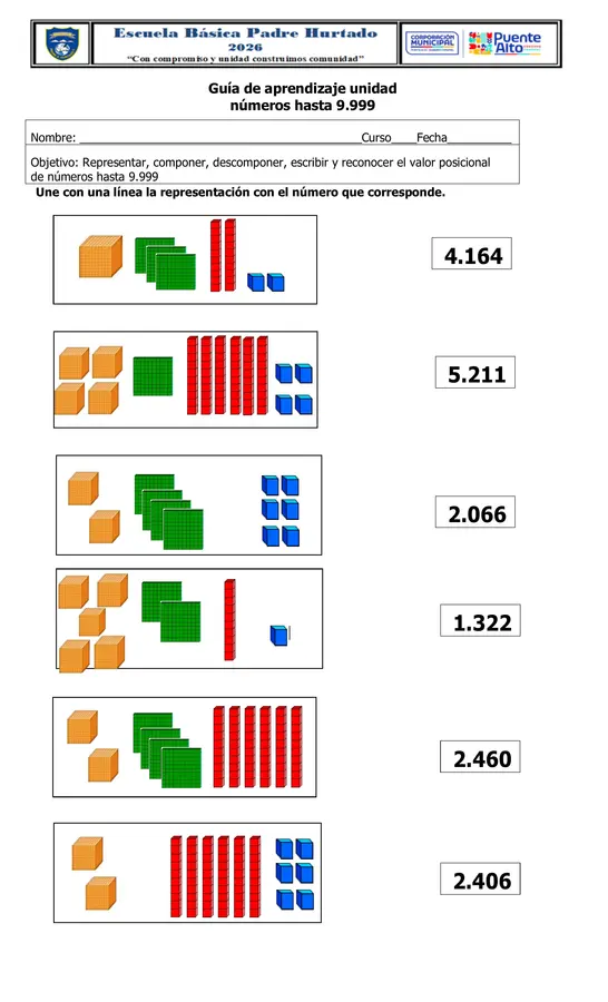 Guía representación, valor posicional , lectura y escritura y descomposición de números