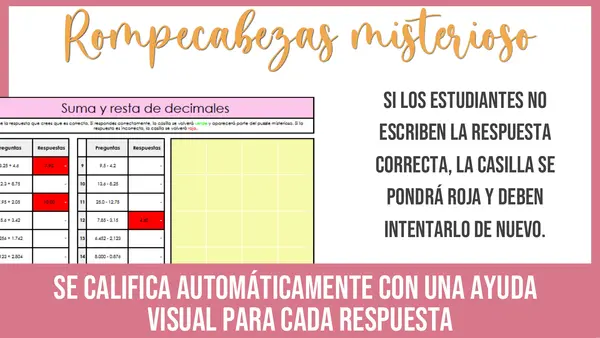 Suma y resta de decimales rompecabezas misterioso