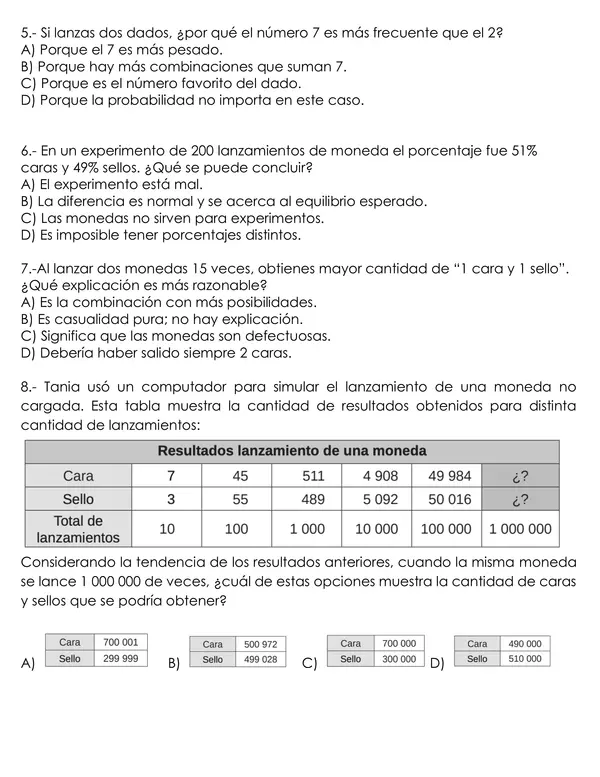 evalaución 6to matemática unidad 4 datos y probabilidad  OA 23 y OA 24.