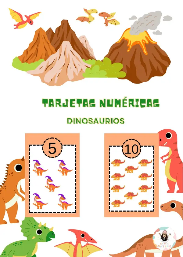 Tarjetas numéricas de dinosaurios