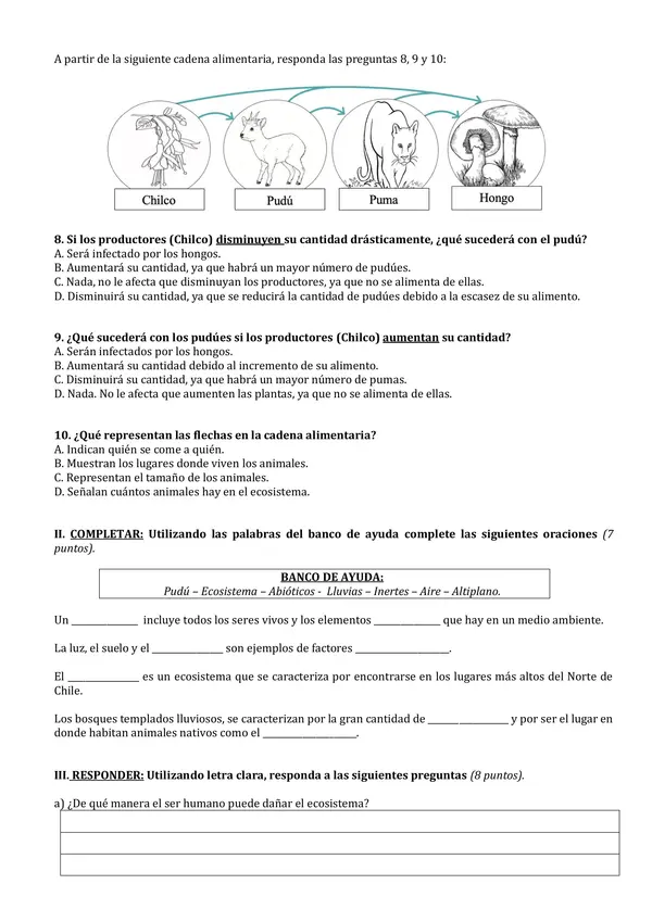 PRUEBA DE ECOSISTEMAS (4° básico ciencias naturales)