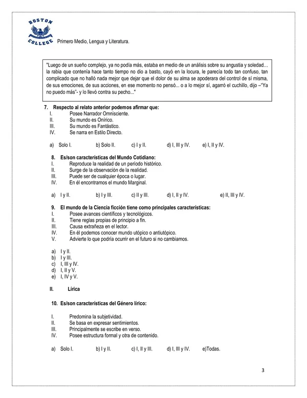 prueba Unidad I, Primero medio, Lengua y literatura. 