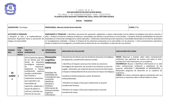 planificación trimestral 7mo  tecnologia