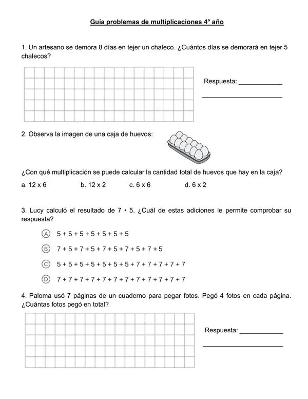 Guía de matemáticas problemas de multiplicaciones