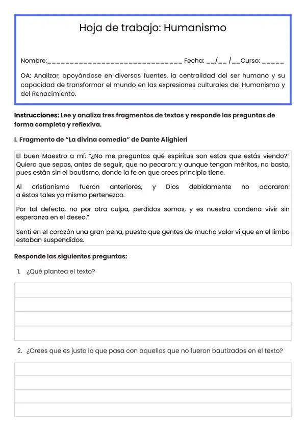 HOJA DE TRABAJO HUMANISMO