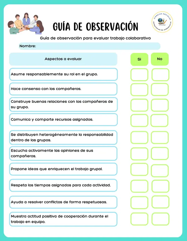 Guía de observación: Trabajo colaborativo