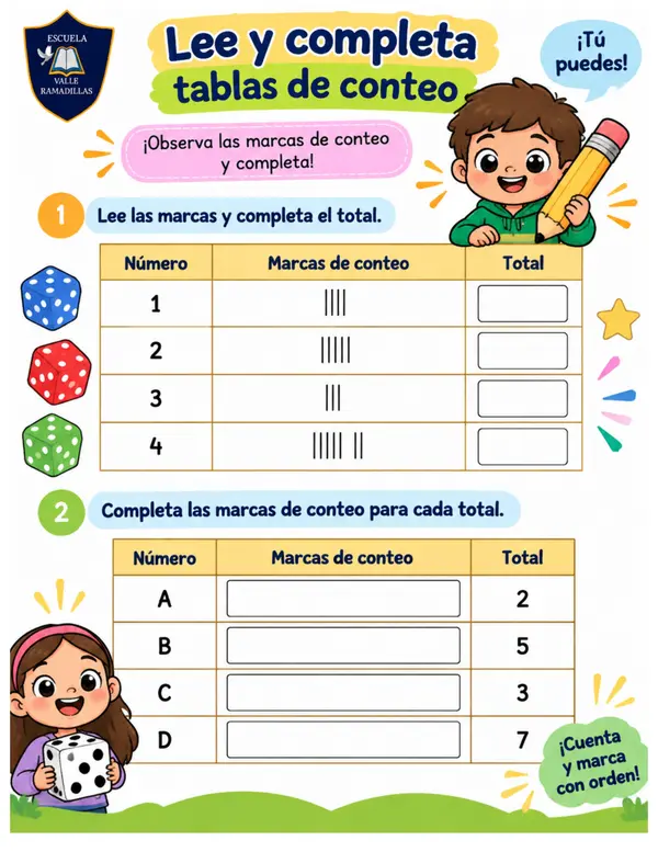 Guía tabla de conteo 1° Básico Matemáticas
