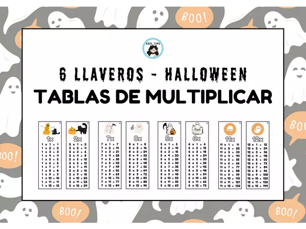 6 LLAVEROS HALLOWEEN - TABLAS DE MULTIPLICAR