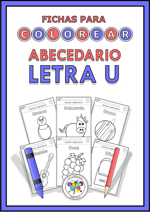 Fichas para colorear Objetos Letra U NO PREP color