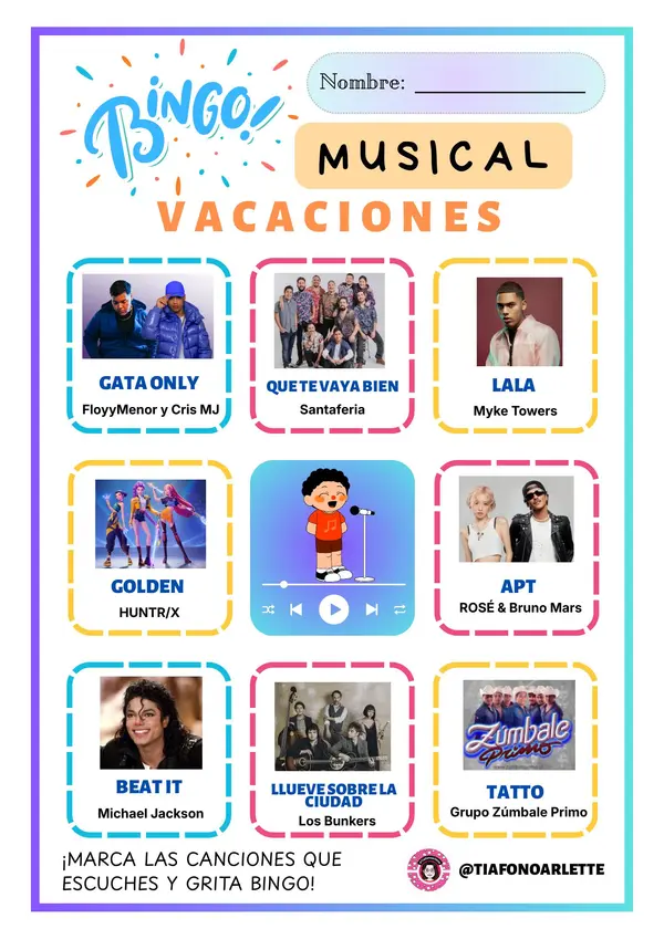 🎶 Bingo Musical Vacaciones🎶