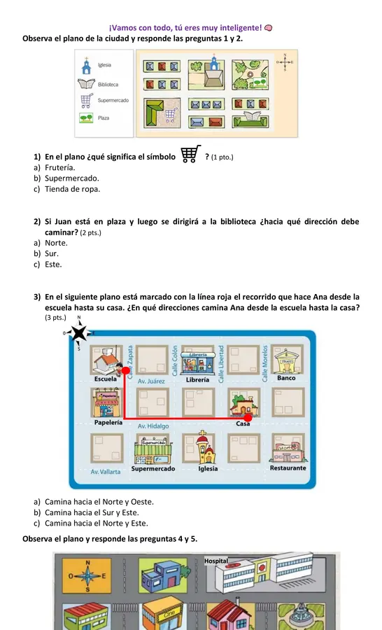 Prueba de Historia 2° básico, Planos y P. cardinales.