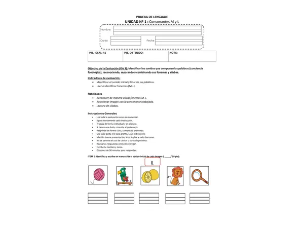 PRUEBA CONSONANTE M Y L.