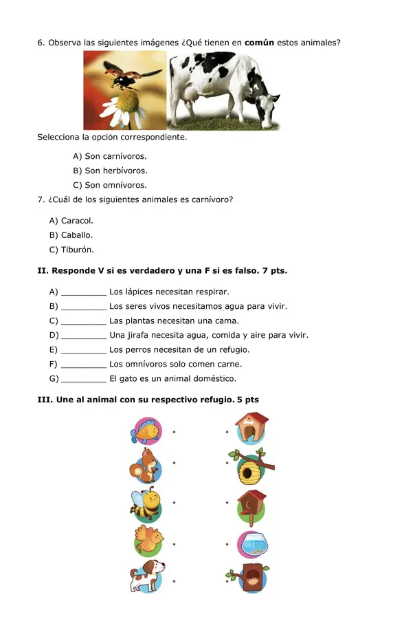 “Las necesidades de los seres vivos” prueba