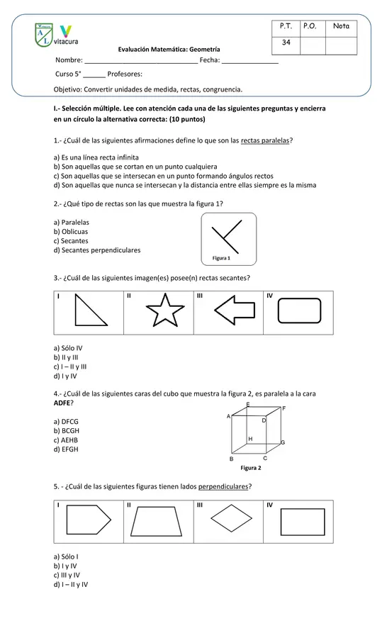 Prueba Geometría 5to