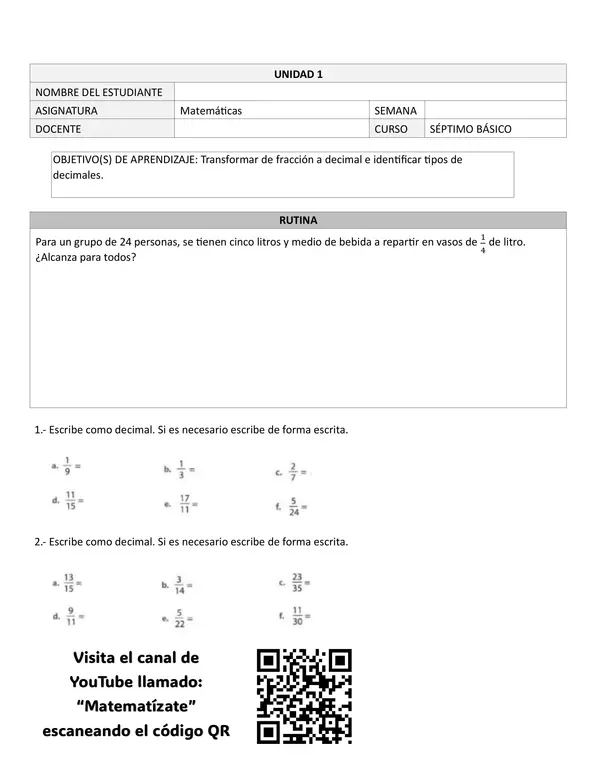 Tipos de decimales y transformación de fracción a decimal