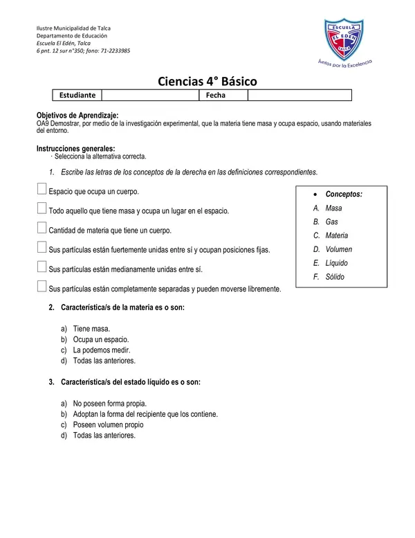 Propiedades de la materia.