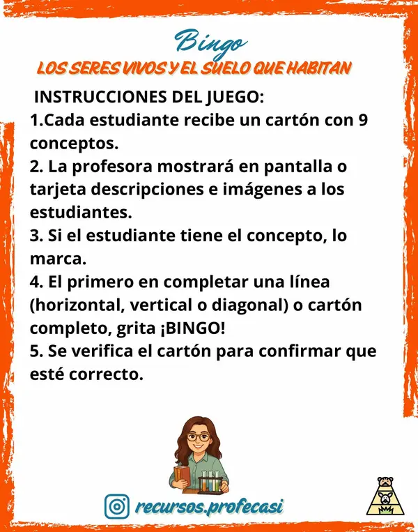 BINGO LOS SERES VIVOS Y EL SUELO QUE HABITAN