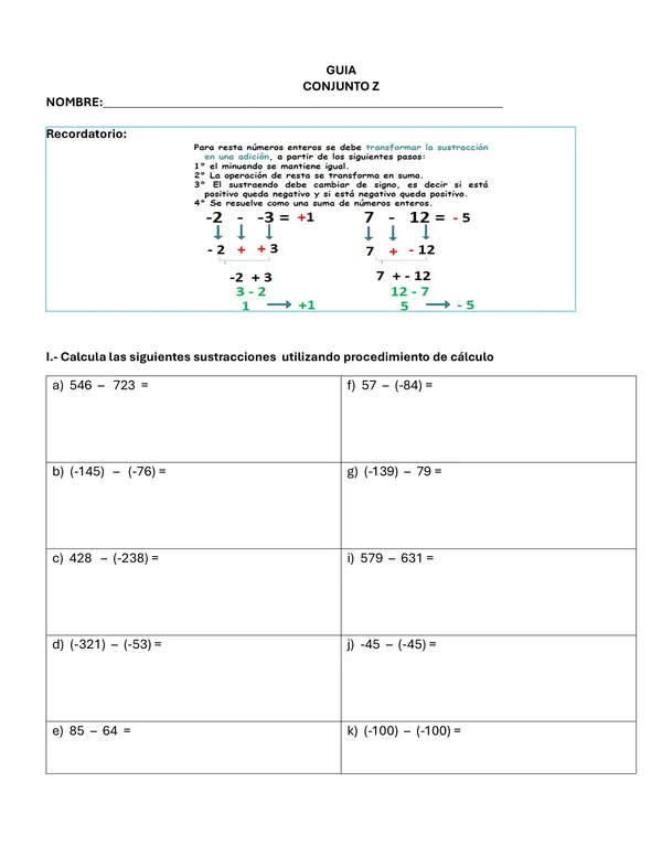 Sustracción en Z