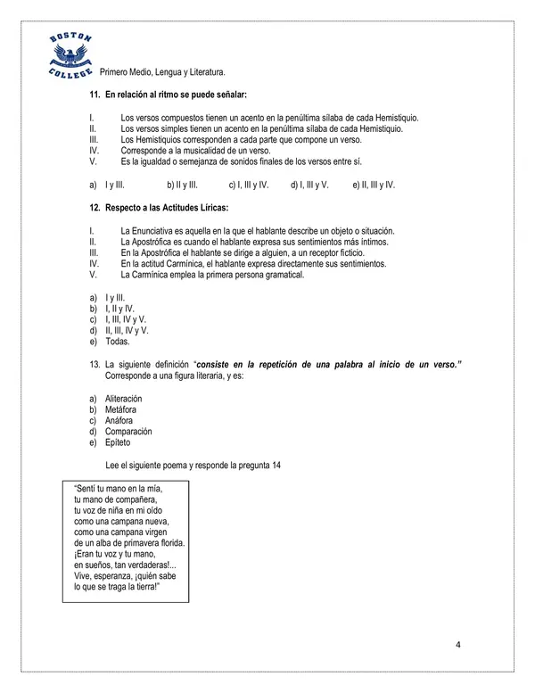 prueba Unidad I, Primero medio, Lengua y literatura. 