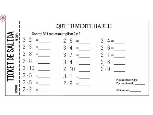 Ticket salida TABLAS MULTIPLICAR 1- 12
