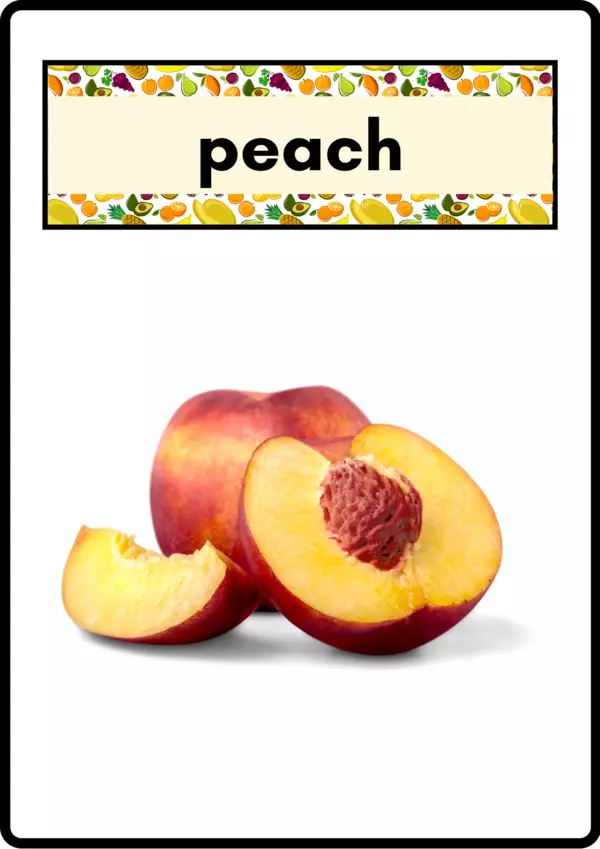 Flash Cards vocabulario de las Frutas en inglés Peach profe.social