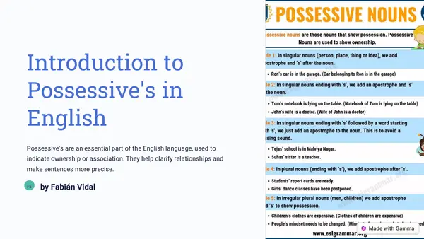 "Introduction to Possesive's in English" (En inglés)