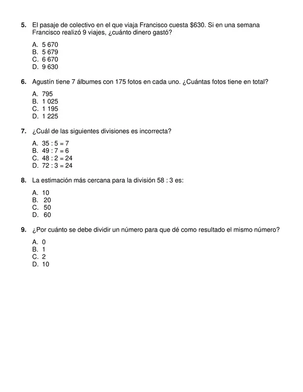 Evaluación segundo semestre de matemática 4° año básico.