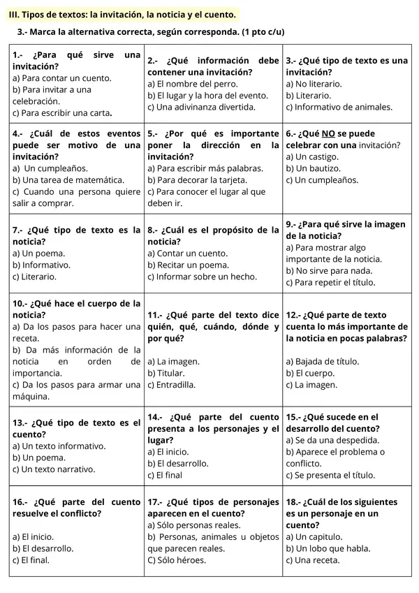 PRUEBA INFORMAL 2° AÑO BÁSICO DE LENGUAJE Y MATEMÁTICA