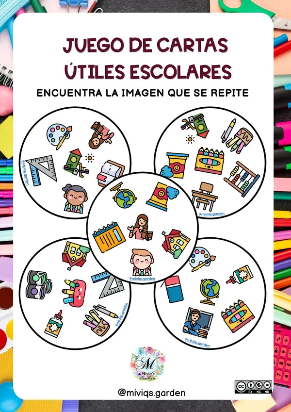 Juego de cartas Útiles Escolares (Dobble Spot It Game)