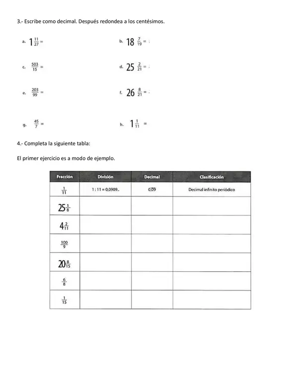 Tipos de decimales y transformación de fracción a decimal